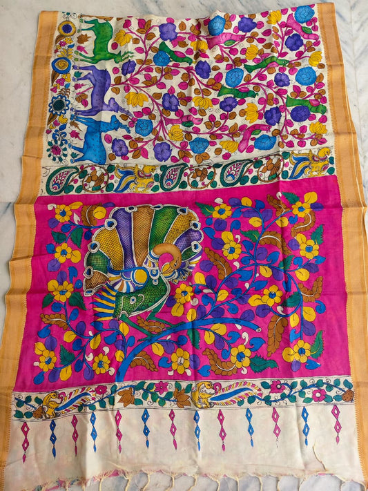 KALAMKARI HAND PAINTED SILK SAREE PRKRITI EDITION MOR