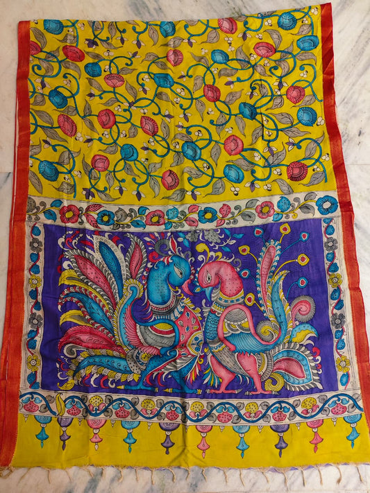 KALAMKARI HAND PAINTED SILK SAREE PRKRITI EDITION MOR