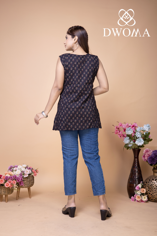 Black Pure Gamthi Cotton Short Kurti