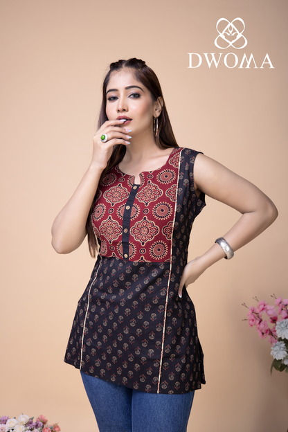Black Pure Gamthi Cotton Short Kurti