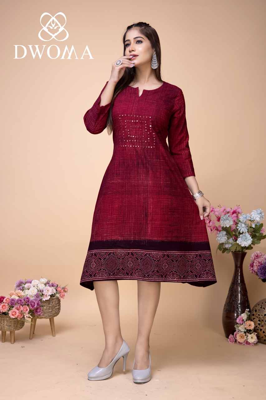 Burnt Maroon Handloom Ajrakh Midi