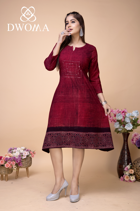 Burnt Maroon Handloom Ajrakh Midi