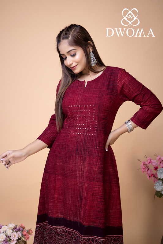 Burnt Maroon Handloom Ajrakh Midi