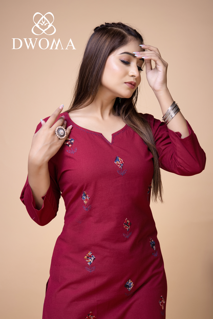 Royal Maroon Appliqué Kurti
