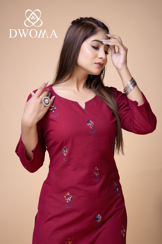 Royal Maroon Appliqué Kurti