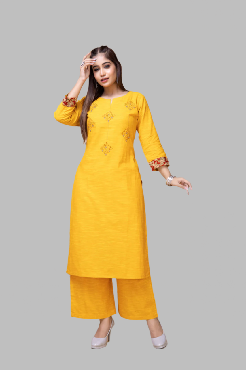 Amber Yellow Hand Embroidered Set