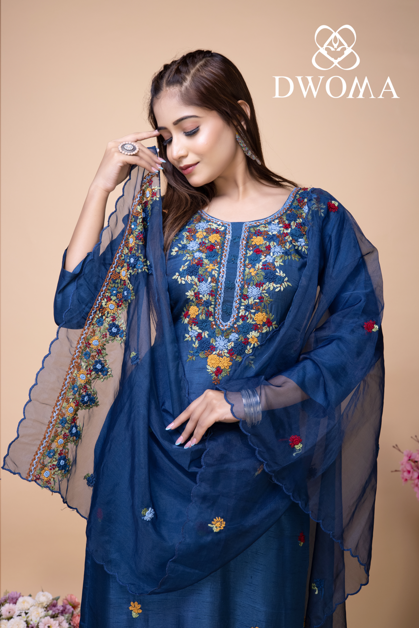 Royal Blue Hand Embroidered