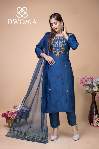 Royal Blue Hand Embroidered