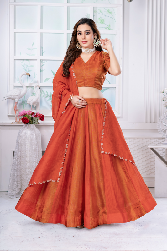TEXTURES RUST ORANGE LEHENGA SET