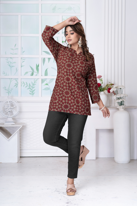 Ajrakh Gamthi ShortKurti Top