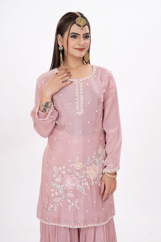 BLUSH PEACH EMBROIDERED DRESS