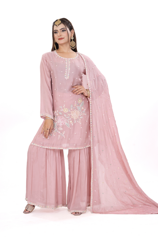 BLUSH PEACH EMBROIDERED DRESS