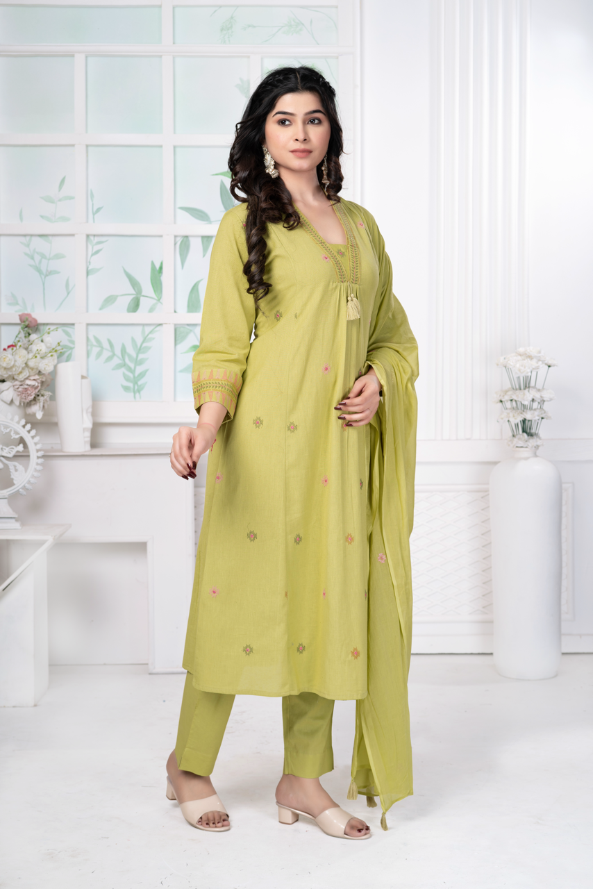 Light Pine Minimal Embroidered Dress