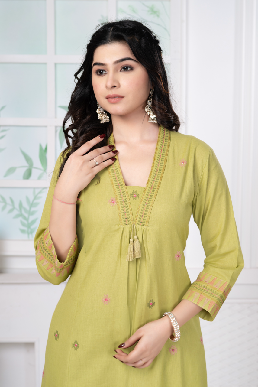 Light Pine Minimal Embroidered Dress