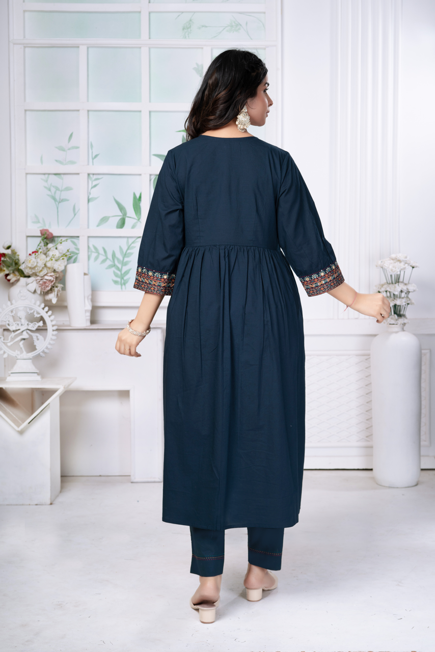Spruce Blue Embroidered Cotton Set