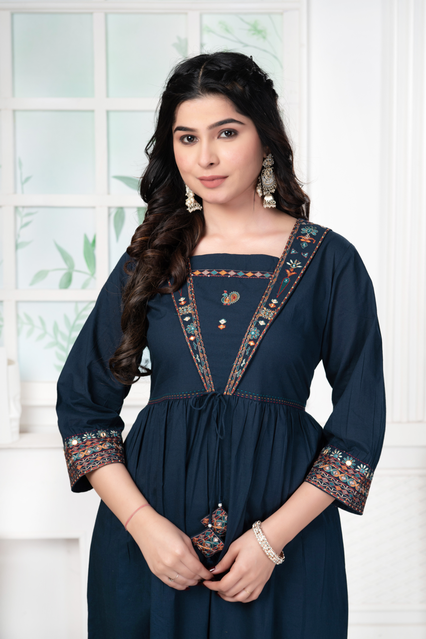 Spruce Blue Embroidered Cotton Set