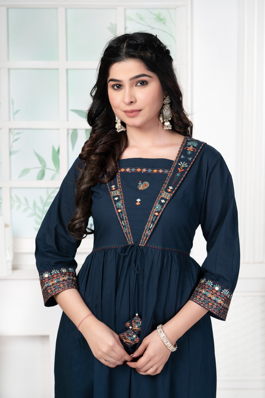 Spruce Blue Embroidered Cotton Set