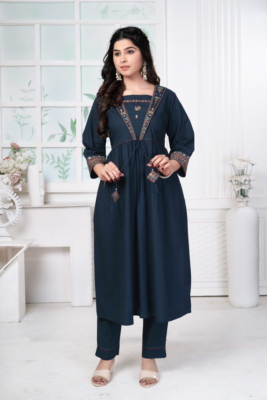 Spruce Blue Embroidered Cotton Set