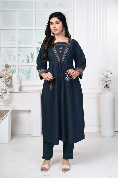 Spruce Blue Embroidered Cotton Set
