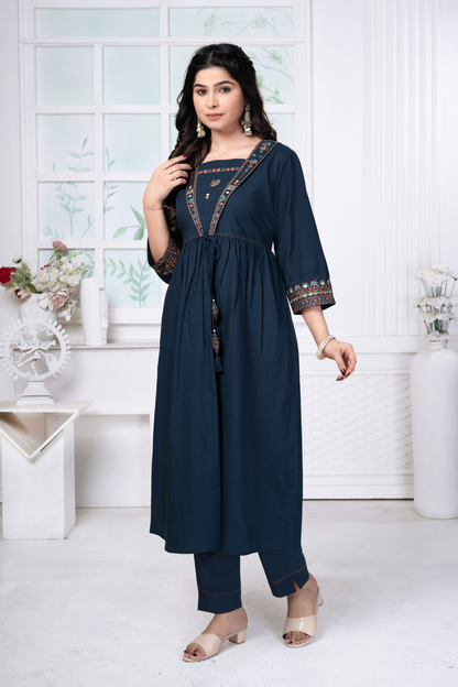Spruce Blue Embroidered Cotton Set