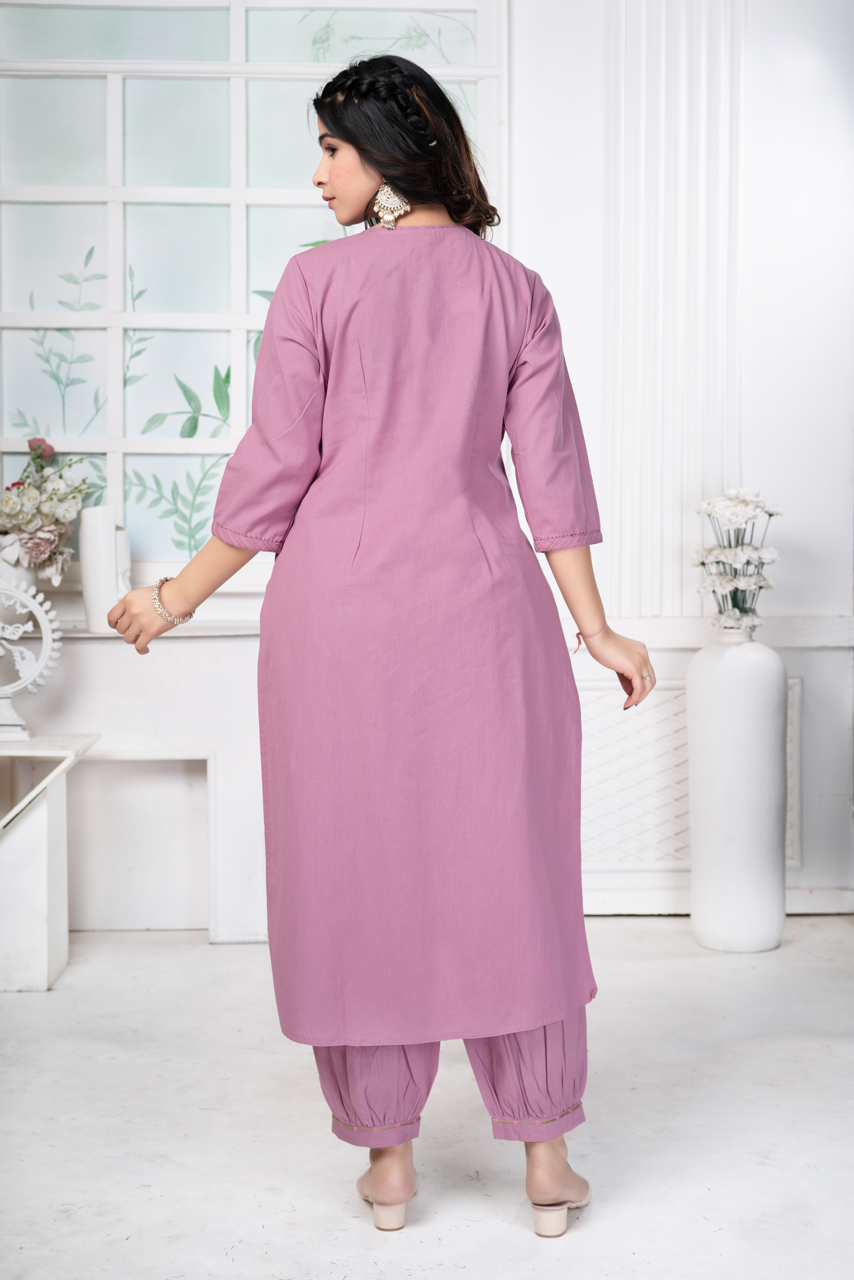 Light Onion Pink Embroidered Pure Cotton Set