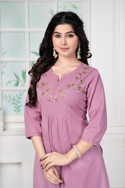 Light Onion Pink Embroidered Pure Cotton Set
