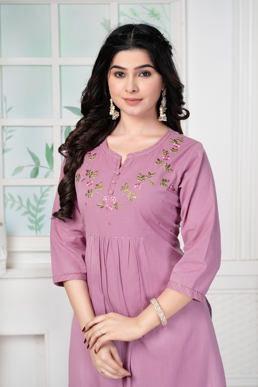 Light Onion Pink Embroidered Pure Cotton Set