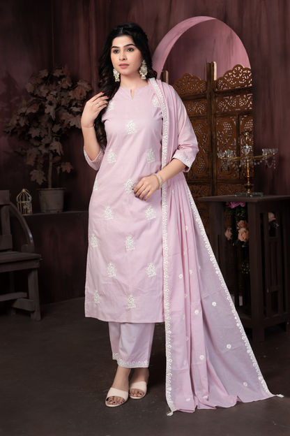 BABY PINK PURE COTTON EMBROIDERED SET