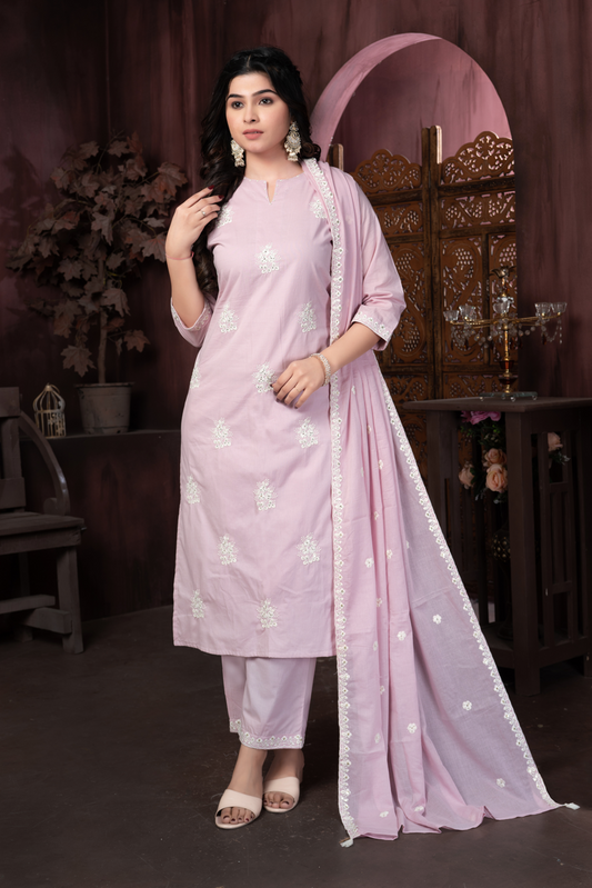 BABY PINK PURE COTTON EMBROIDERED SET