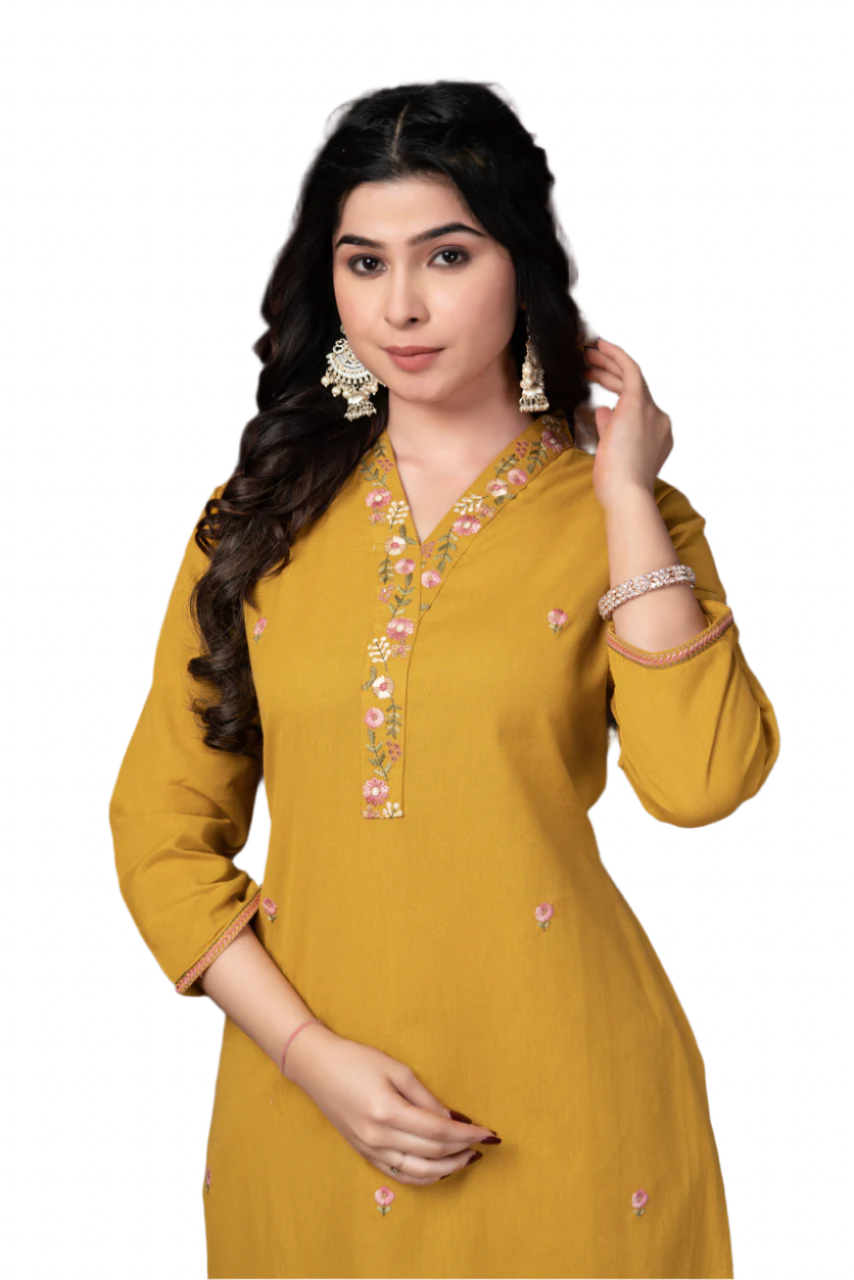 MEDALLION MUSTARD KURTI SET