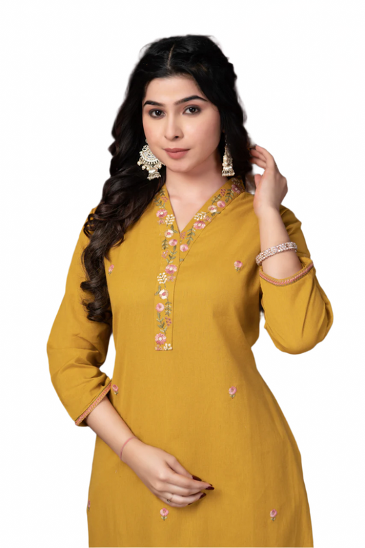 MEDALLION MUSTARD KURTI SET