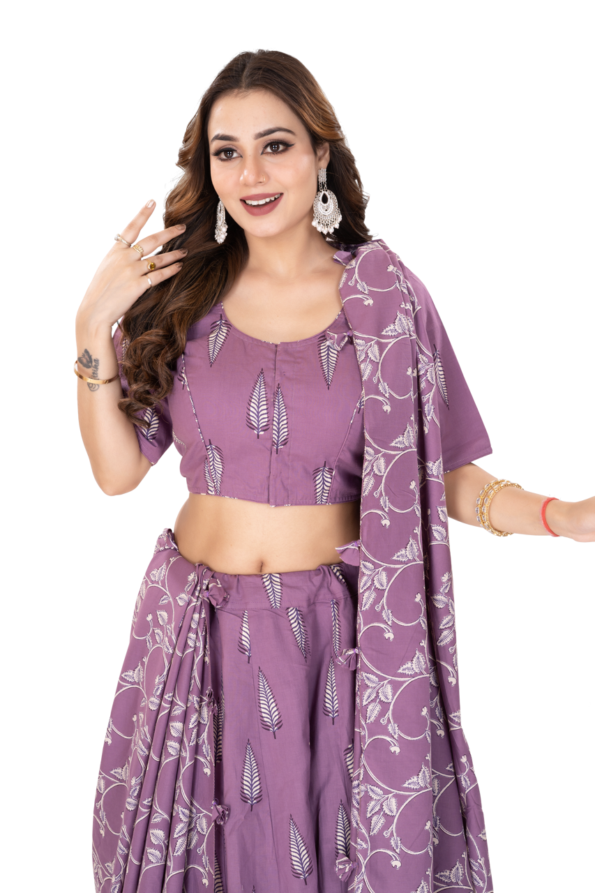 PURPLE LANCEOLATE JAAL DUPATTA LEHENGA SET