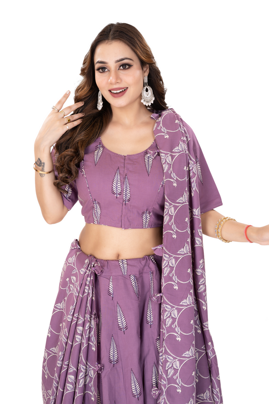 PURPLE LANCEOLATE JAAL DUPATTA LEHENGA SET