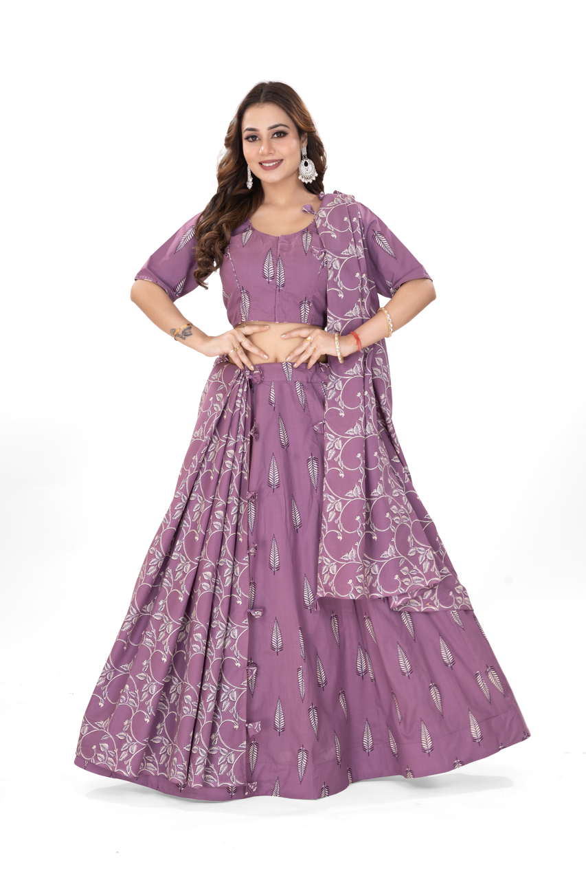 PURPLE LANCEOLATE JAAL DUPATTA LEHENGA SET