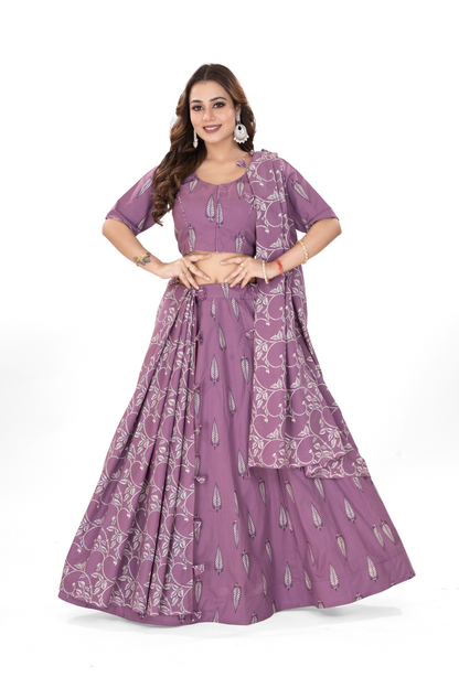 PURPLE LANCEOLATE JAAL DUPATTA LEHENGA SET