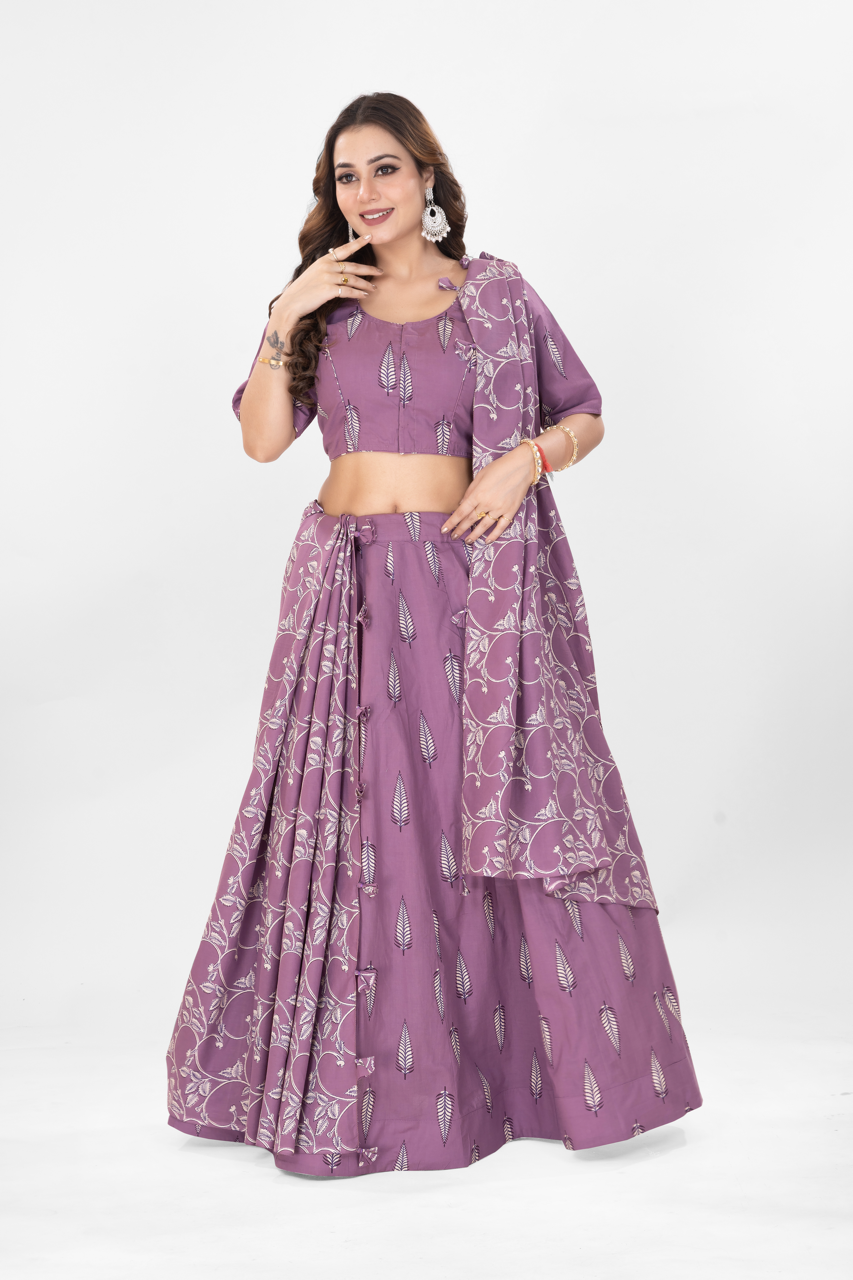 PURPLE LANCEOLATE JAAL DUPATTA LEHENGA SET