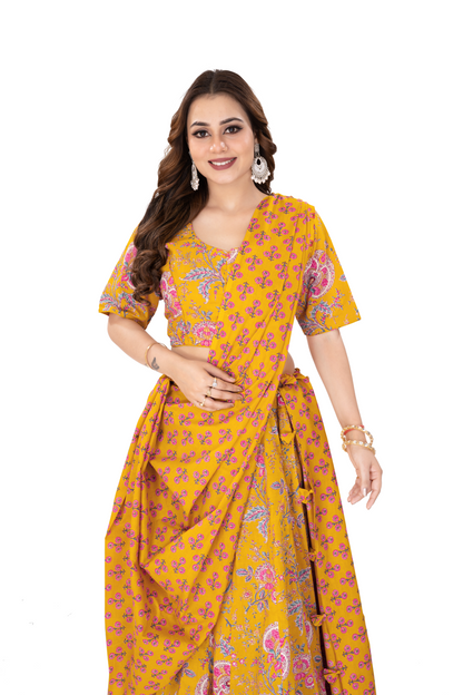 MUSTARD PURE COTTON LEHENGA SET