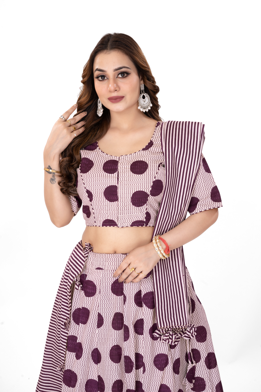 POLKALINED PURE COTTON LEHENGA SET