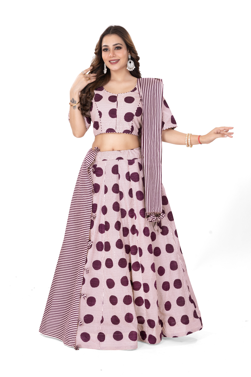 POLKALINED PURE COTTON LEHENGA SET