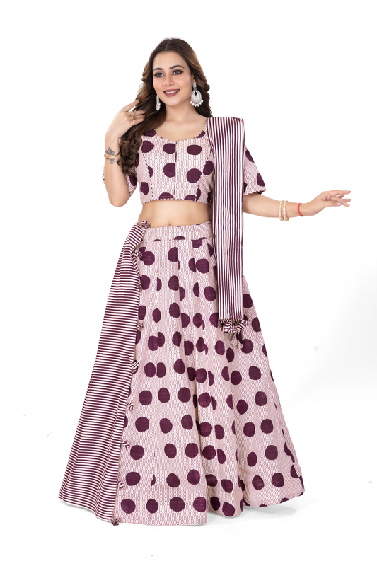 POLKALINED PURE COTTON LEHENGA SET