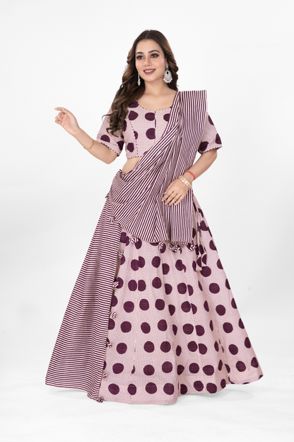 POLKALINED PURE COTTON LEHENGA SET