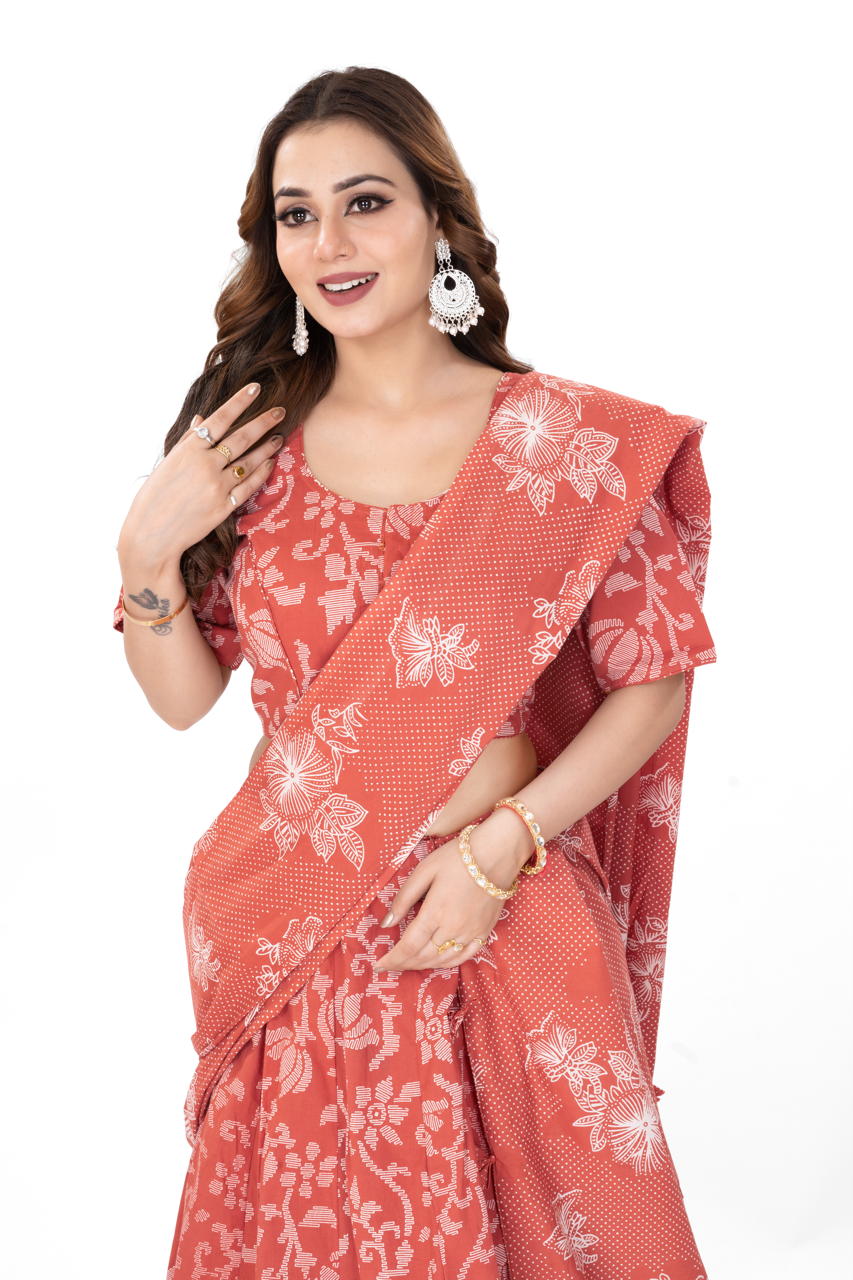 PEACH FLORAL COTTON LEHENGA SET