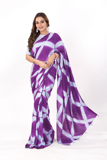 PURPLE CHECKERS CLAMPDYED SAREE