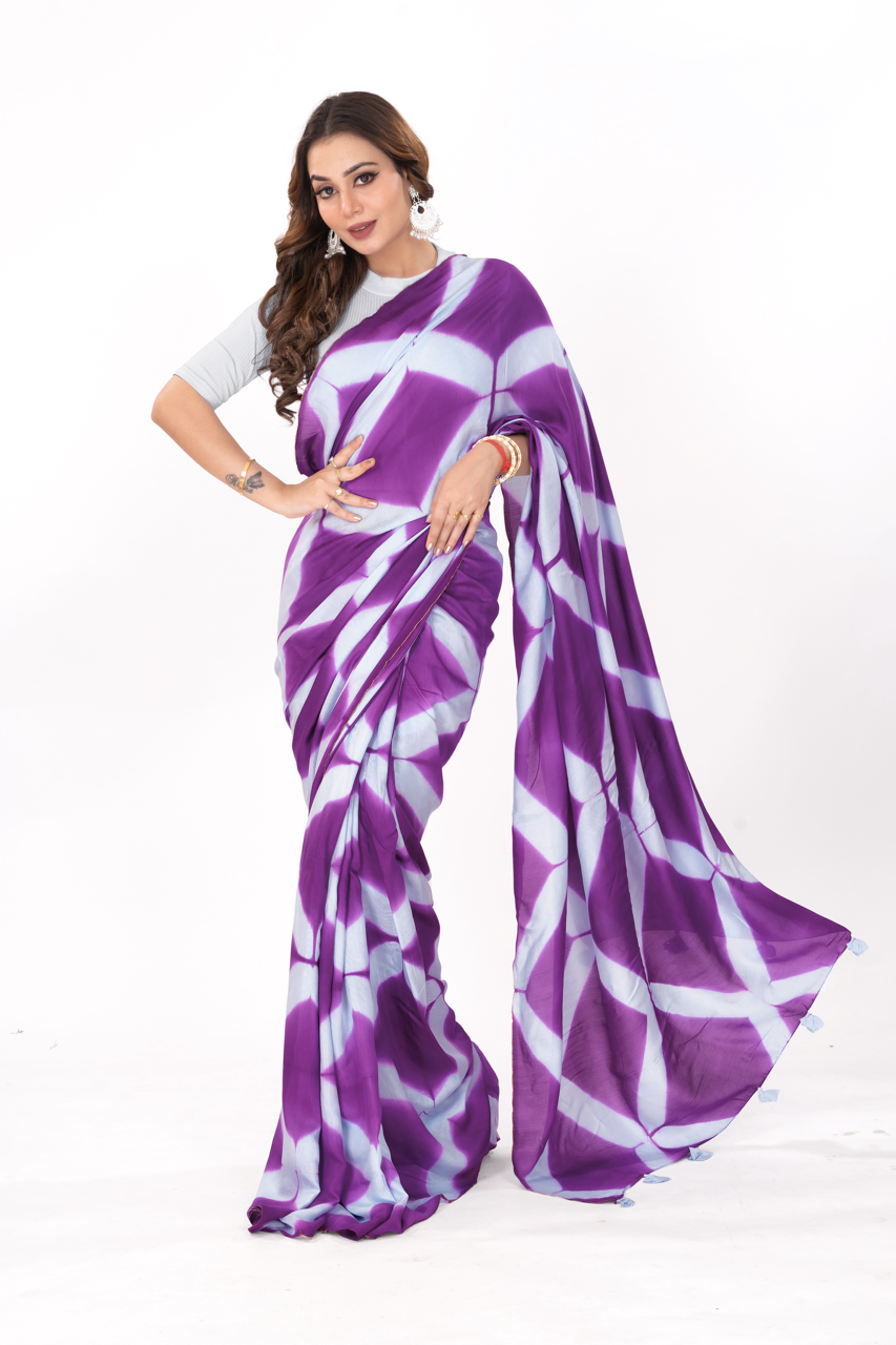 PURPLE CHECKERS CLAMPDYED SAREE