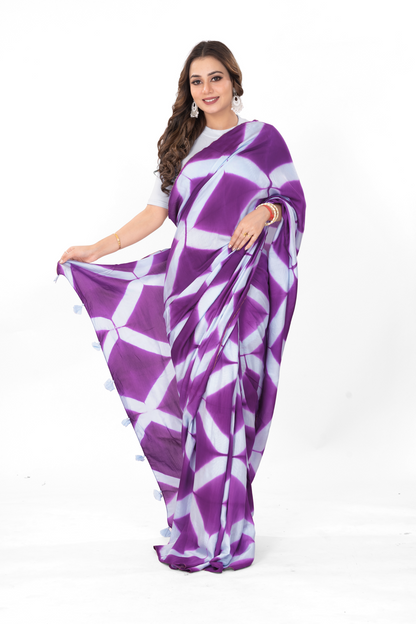 PURPLE CHECKERS CLAMPDYED SAREE