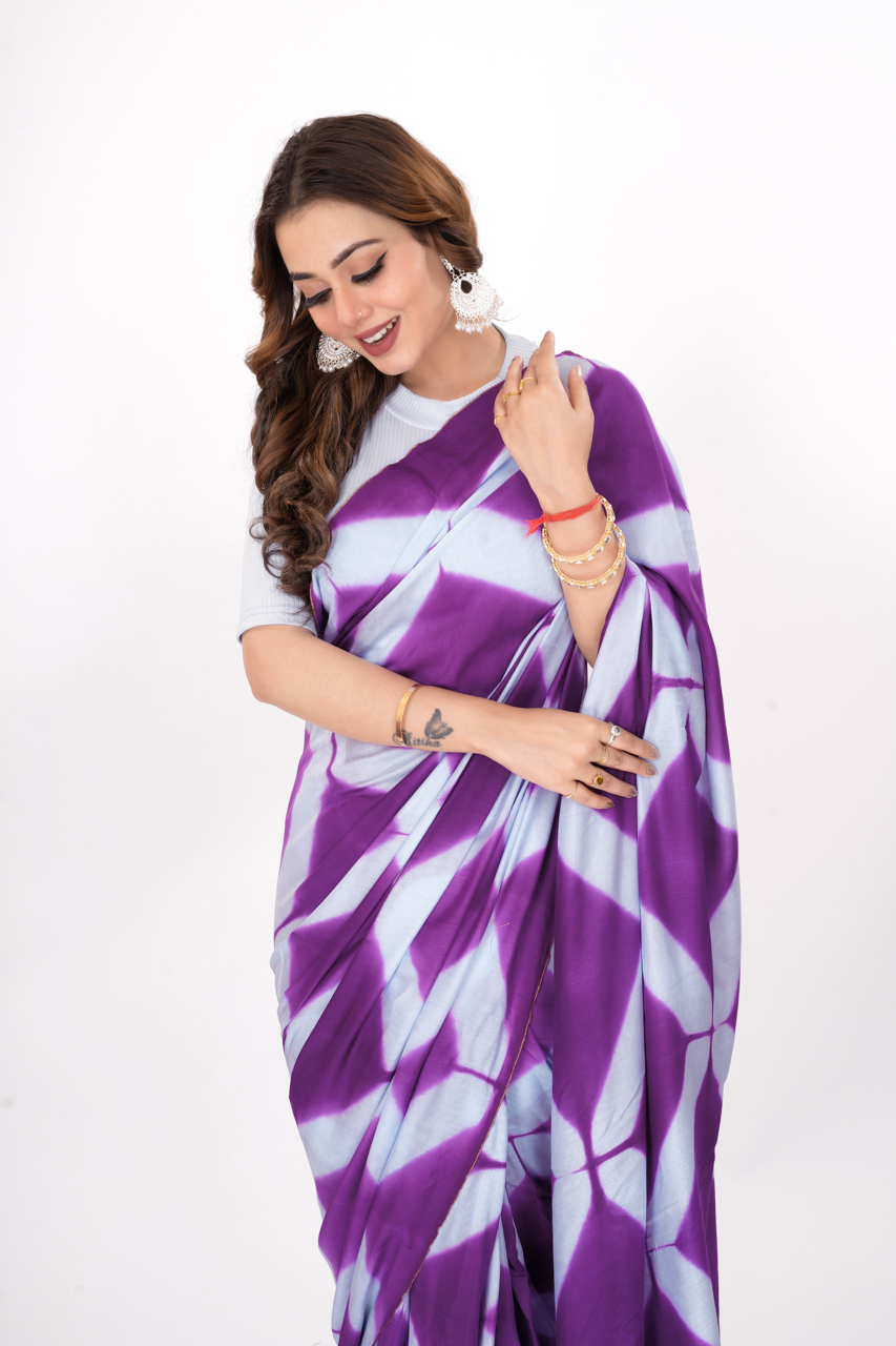 PURPLE CHECKERS CLAMPDYED SAREE