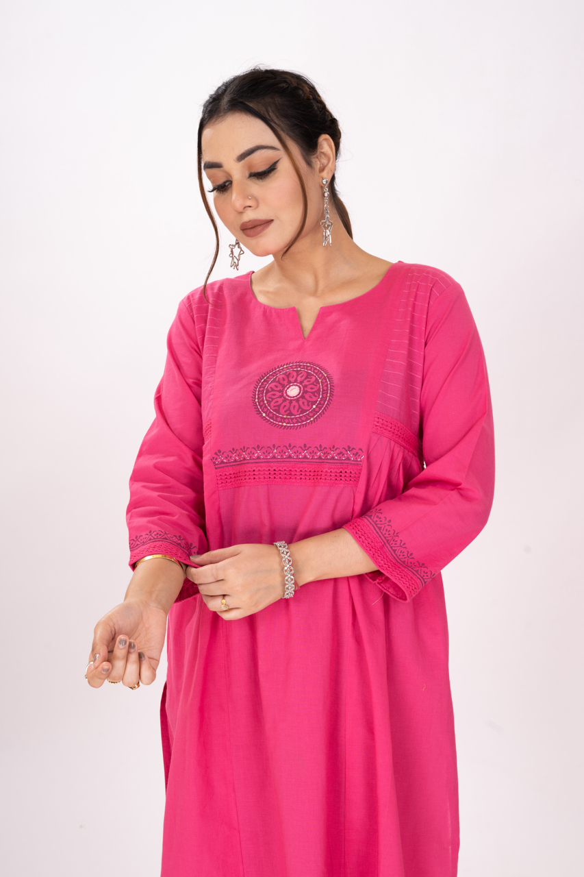 GLARE PINK BLOCKPRINTED KURTA SET