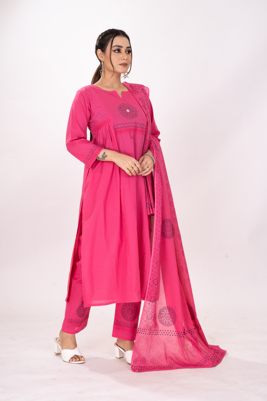 GLARE PINK BLOCKPRINTED KURTA SET