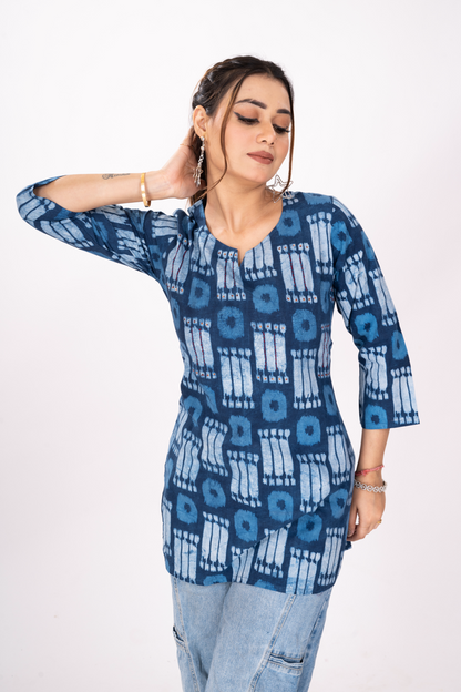 INDIGOFILE IKATSTYLE SHORT TOP KURTI