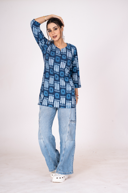 INDIGOFILE IKATSTYLE SHORT TOP KURTI